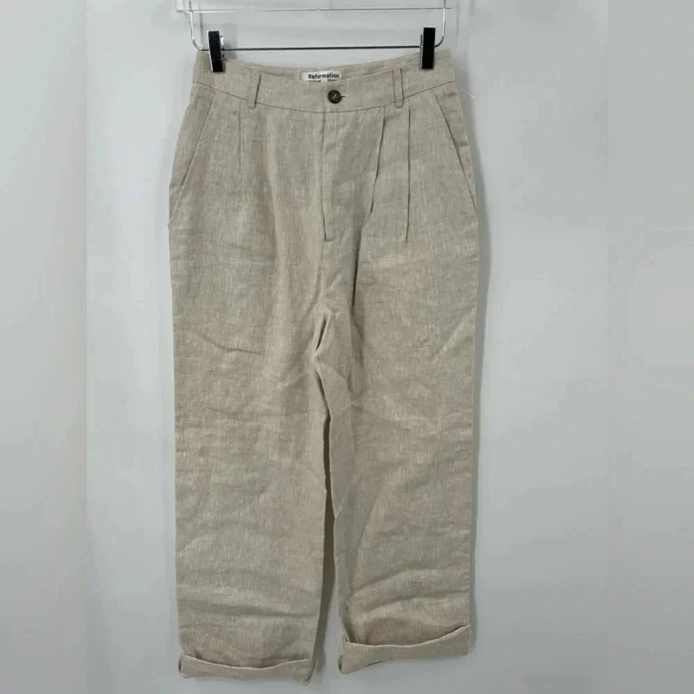 NEW Reformation Mason Wide Linen Trousers Size 6 B2228